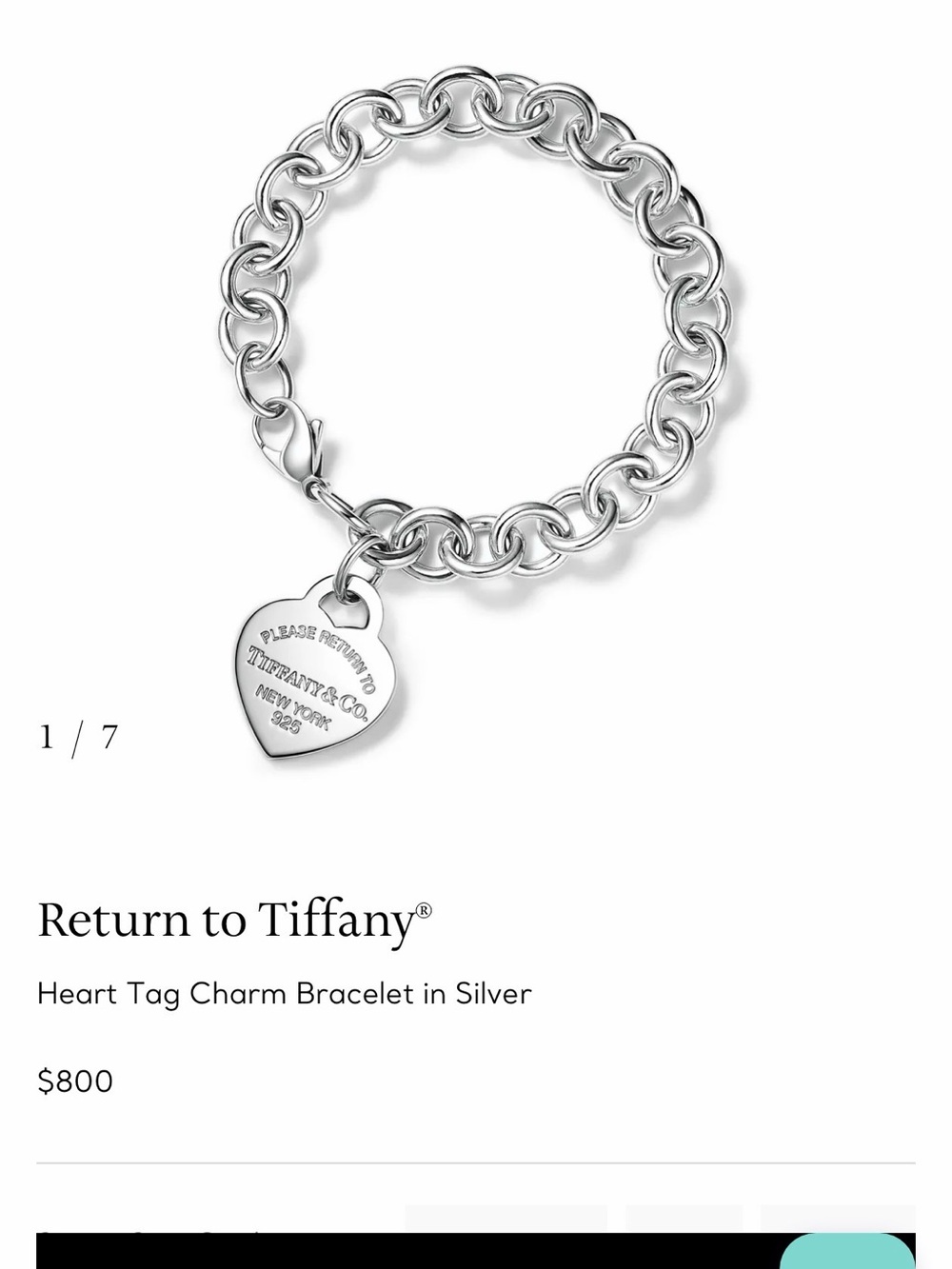 Tiffany & Co. Sterling Silver Heart Tag Charm Bracelet - Silver - Picture 7 of 7
